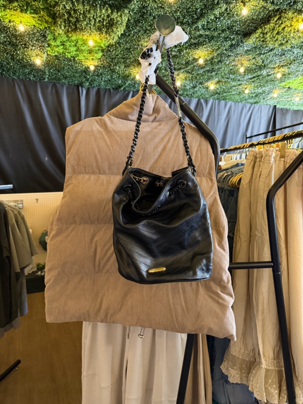 Rebecca Minkoff Black Pebbled Leather Drawstring Shoulder Bag